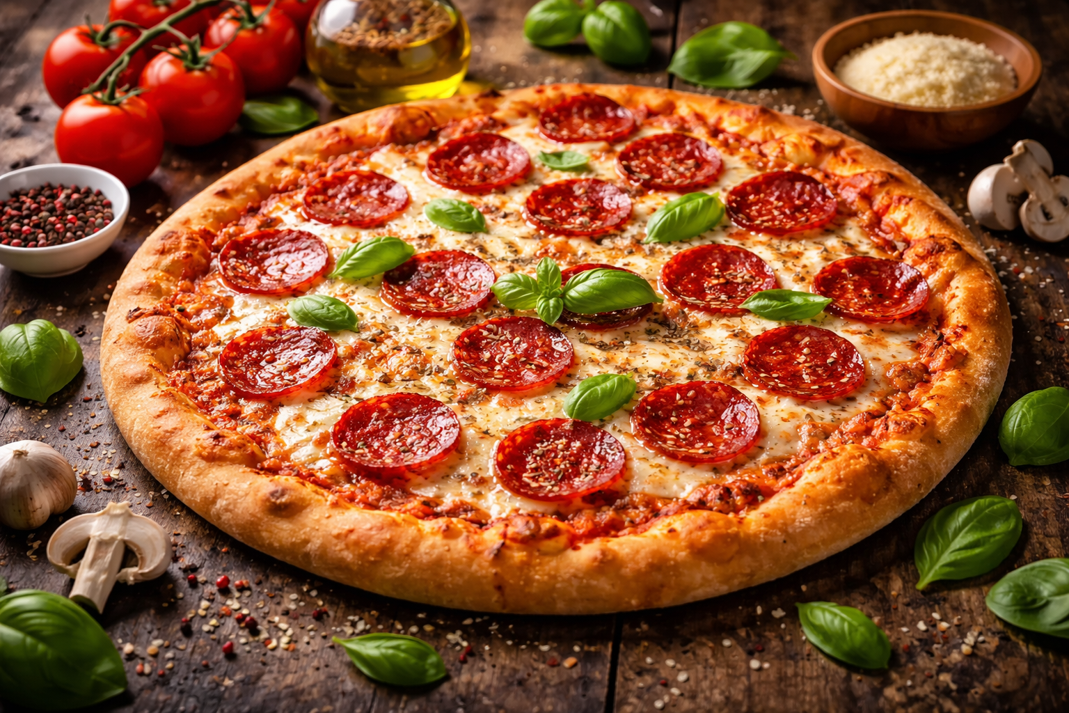 Delicious fresh pizza with premium toppings